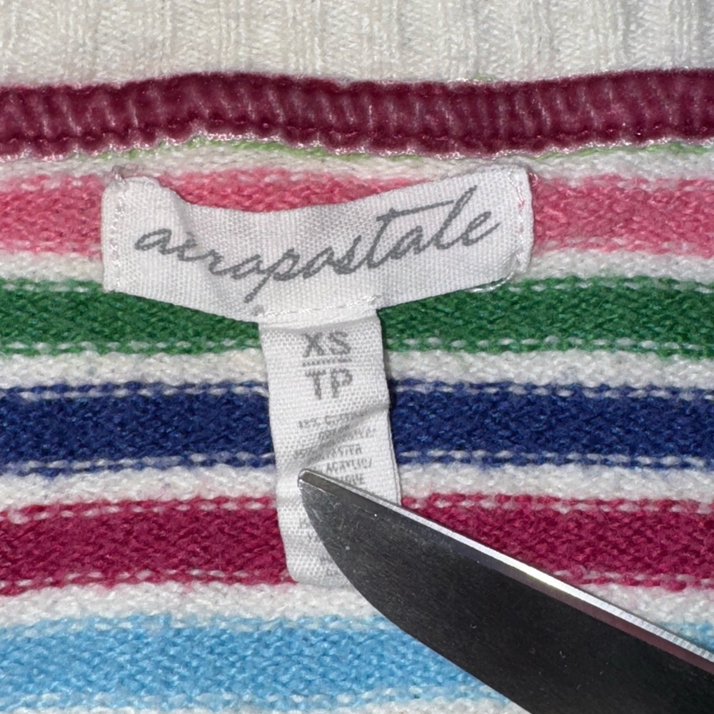 Aeropostale Rainbow Striped Knit Sweater XS‎ Long Sleeve Notched V Neck Y2K - Picture 4 of 11